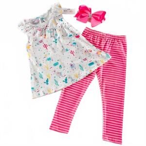 NEW PETE + LUCY girls learning llamas two piece set in white/ pink